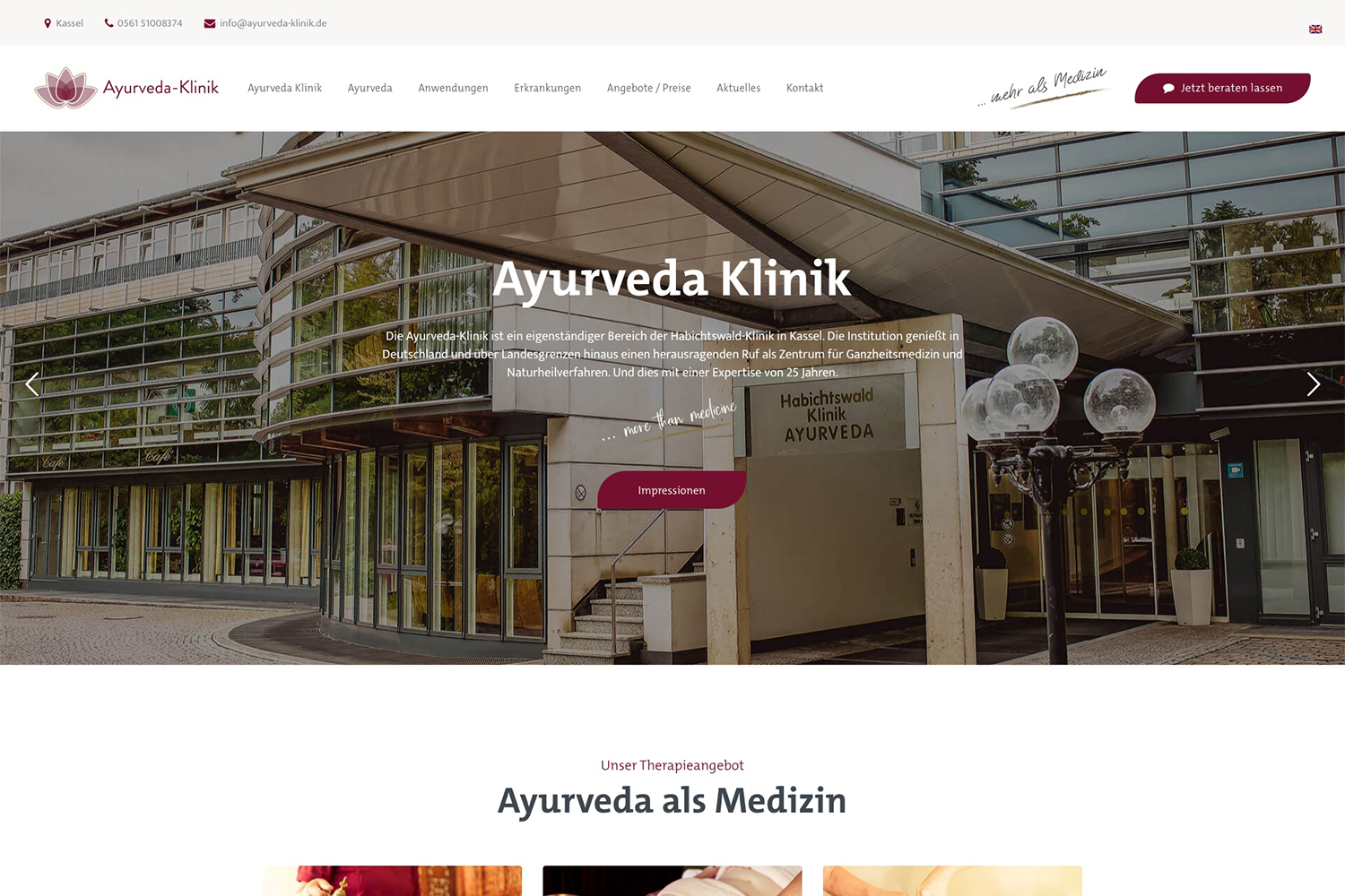 Startseite der Ayurveda-Klinik aus Kassel